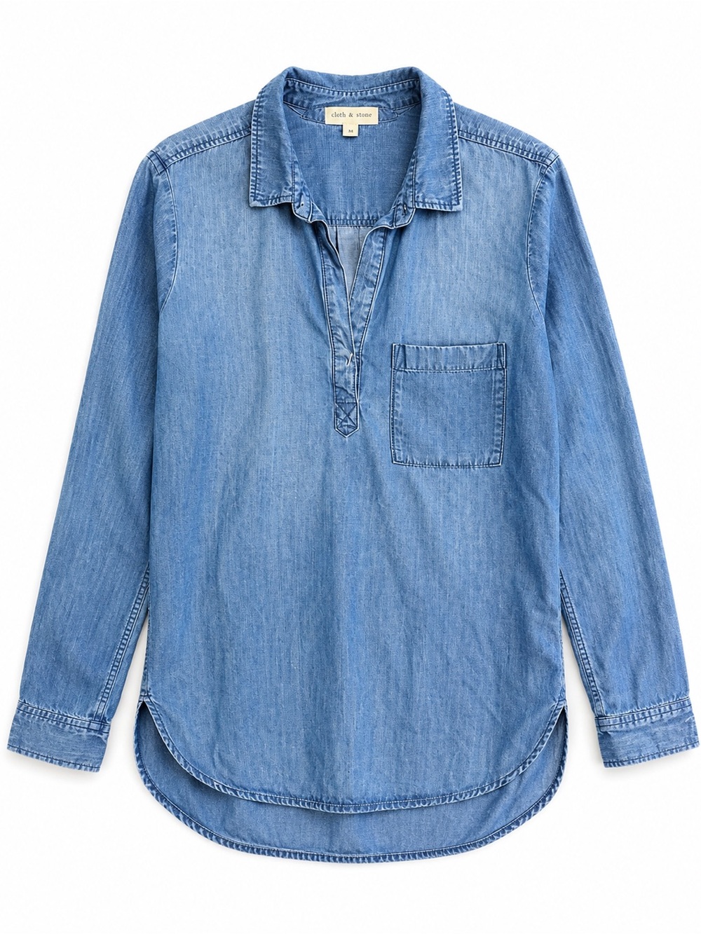 Cloth & Stone Chambray Pullover Tunic Shirt Size M Blue Collared Long Sleeve - Picture 3 of 5